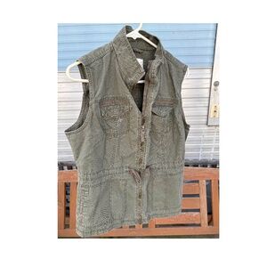 A New Day L Women's Vest Sleeveless Army Green Utility Pockets Military Style